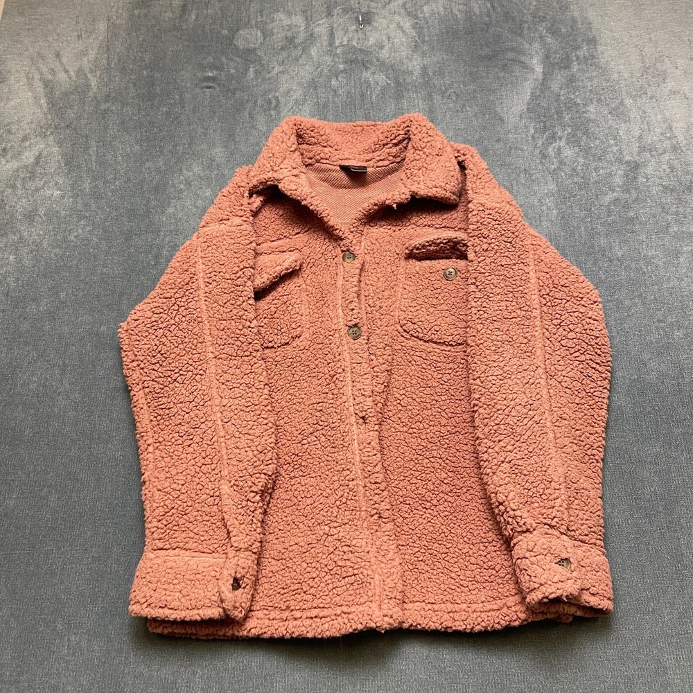 32 Degrees Heat Sherpa Jacket Womens XS Pink Peach Button Front Winter Warm